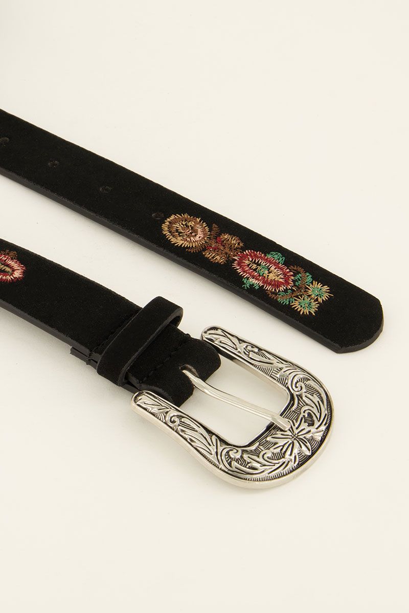 MyJewellery Gürtel schwarz mit Stickerei Silber Kunstleder
