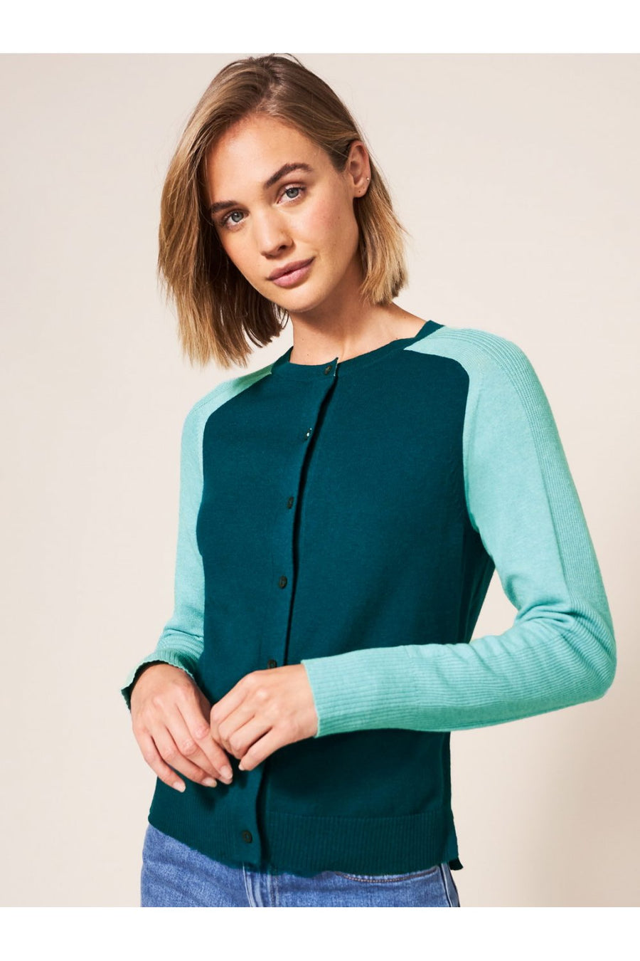 White Stuff Libby Crew Neck Cardigan mid teal