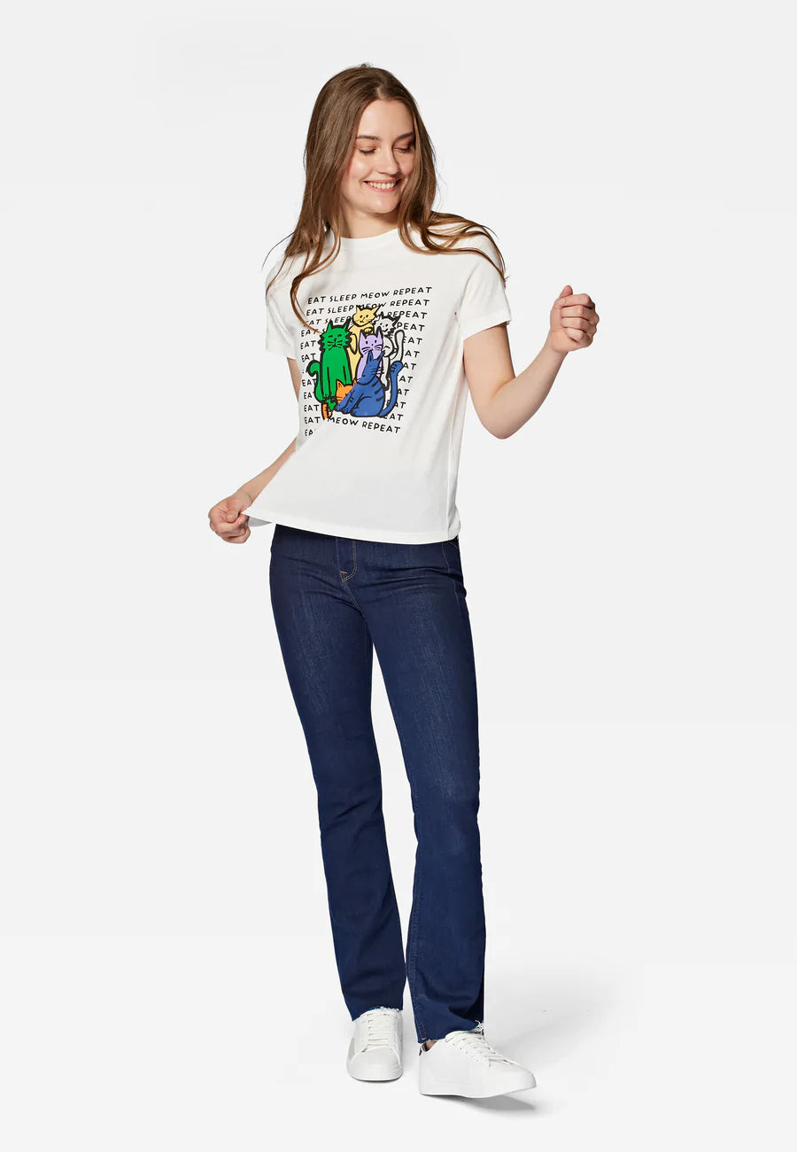 Mavi Eat Sleep Meow Repeat Katzenshirt weiß