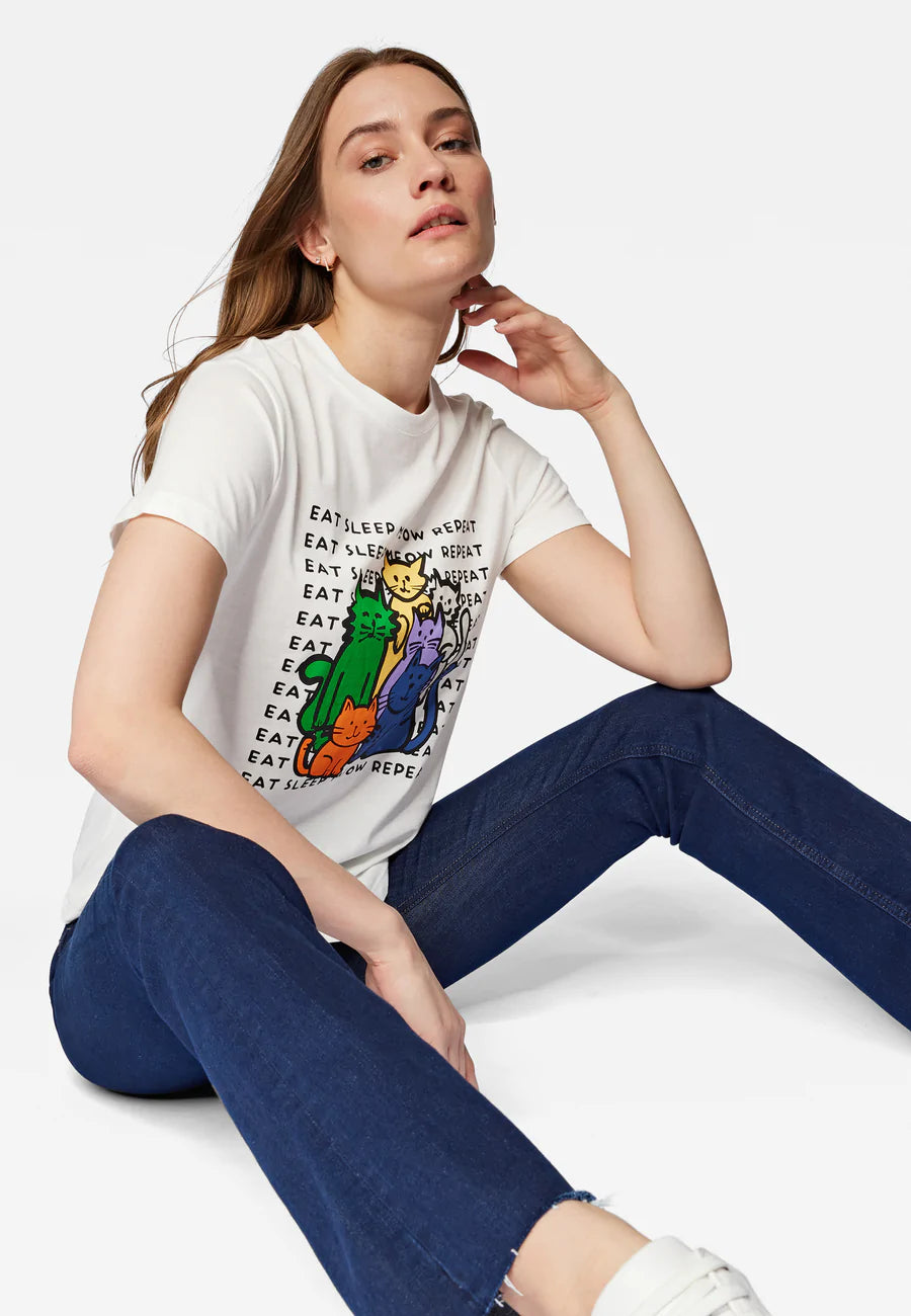 Mavi Eat Sleep Meow Repeat Katzenshirt weiß
