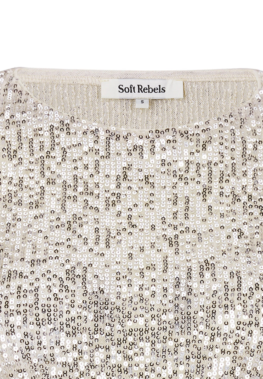 Soft Rebels Sraviana Langarmshirt Bluse mit Pailletten beige silber