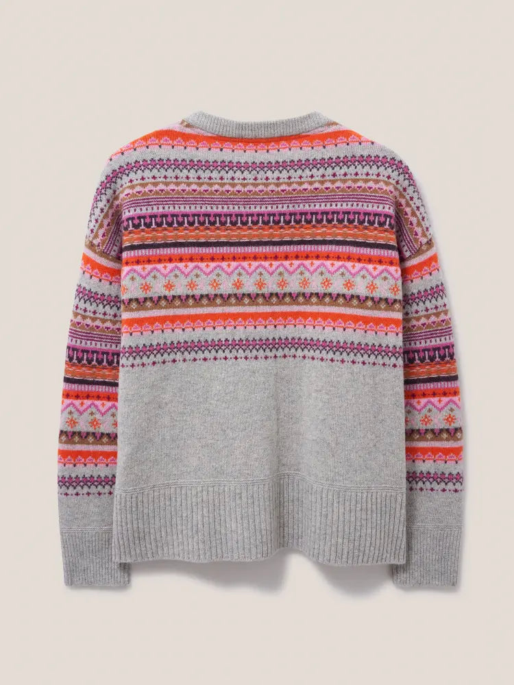 White Stuff Fairisle Cardigan Grau Bunt Norweger-Muster