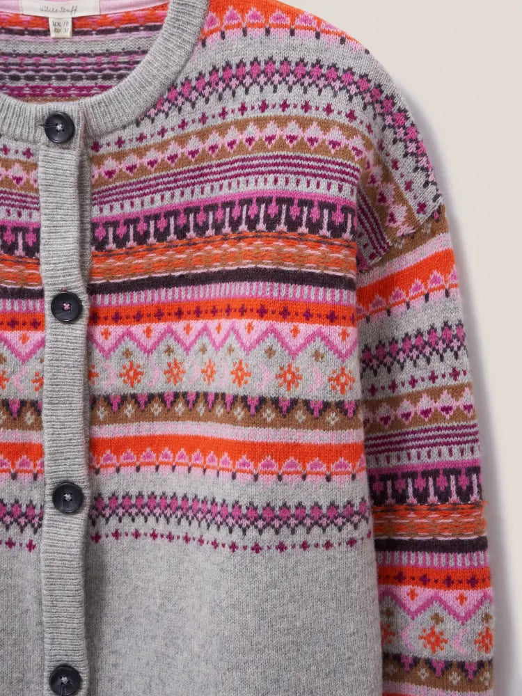 White Stuff Fairisle Cardigan Grau Bunt Norweger-Muster