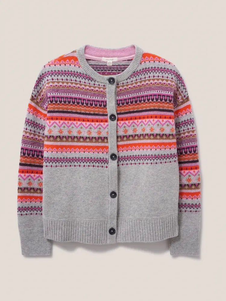 White Stuff Fairisle Cardigan Grau Bunt Norweger-Muster