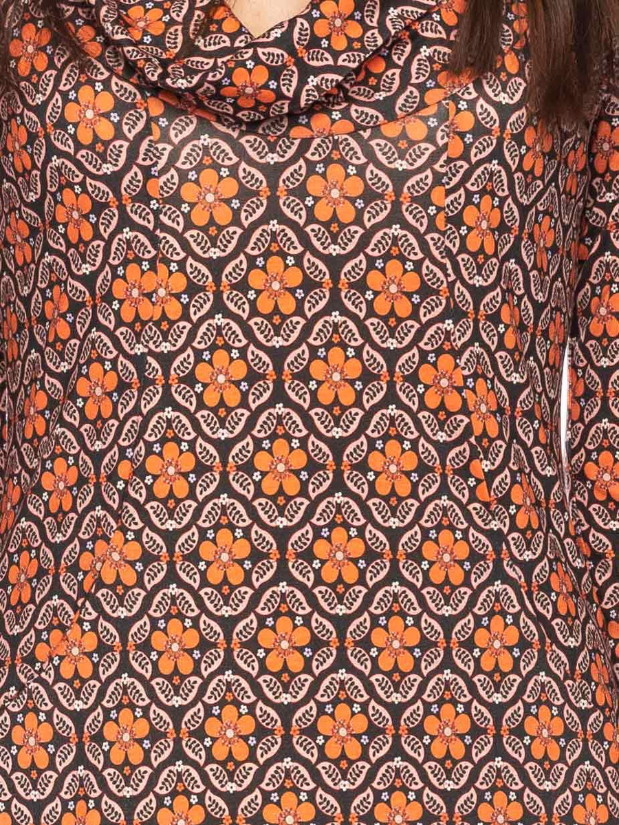 ATO Halbmond Kleid Orange mit Blumen