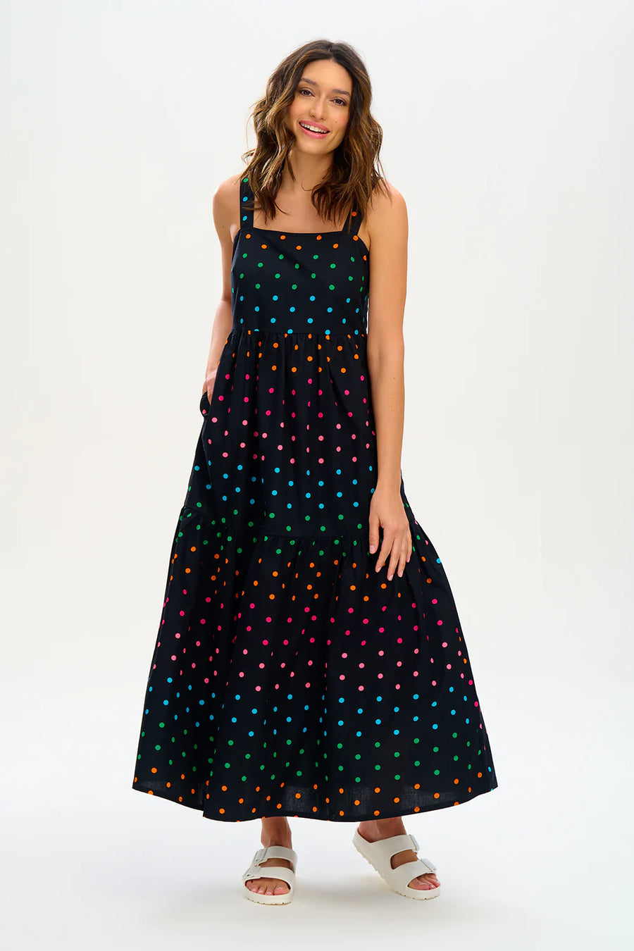 Sugarhill Charlotte Maxikleid schwarz mit bunten Punkten
