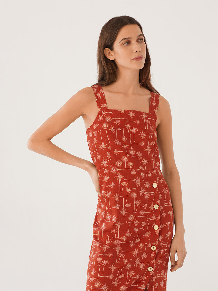 Nice Things Midikleid mit Palmenmuster orange