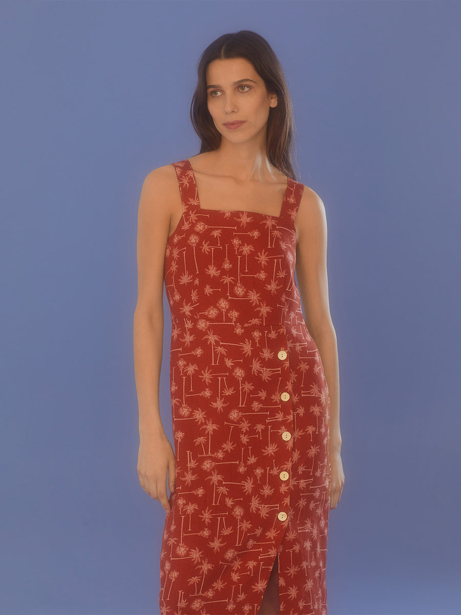 Nice Things Midikleid mit Palmenmuster orange
