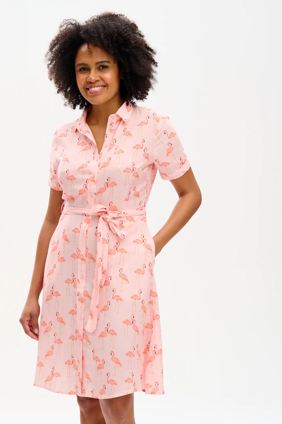 Sugarhill Kleid Abby rosa mit Flamingos Haltestelle Rostock