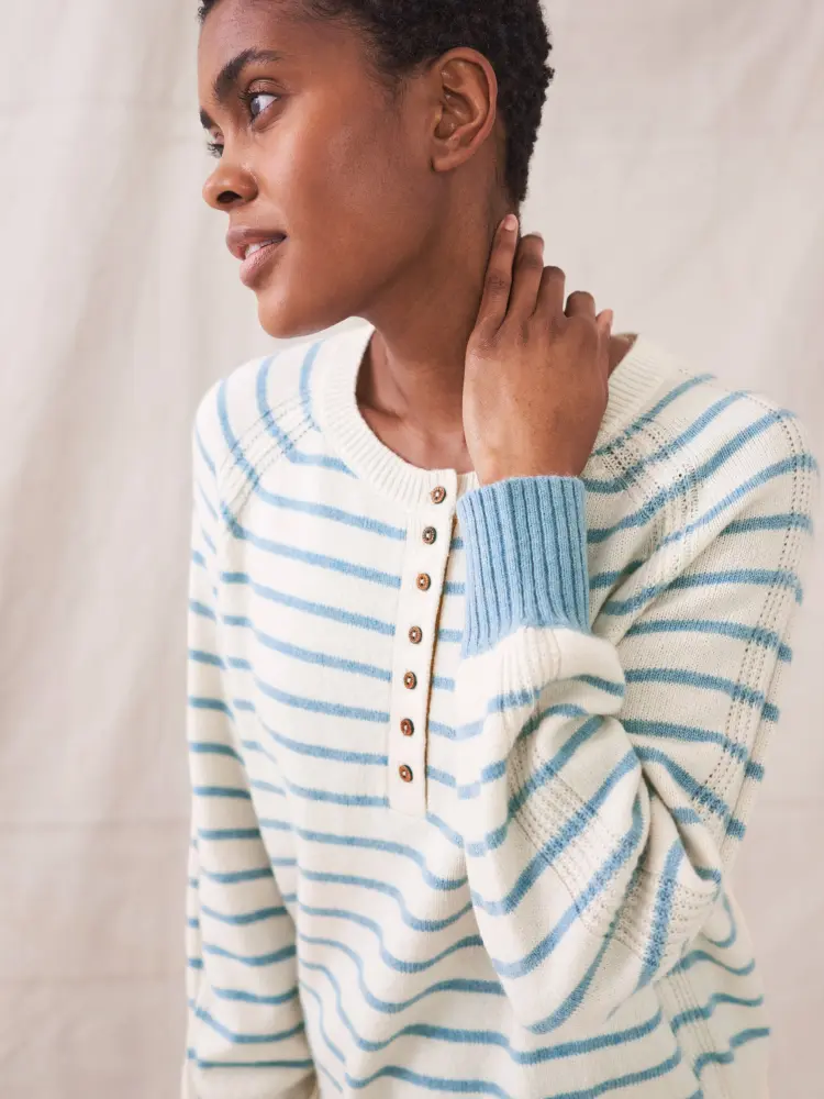 White Stuff Holly Henley Pullover, blau weiß gestreift