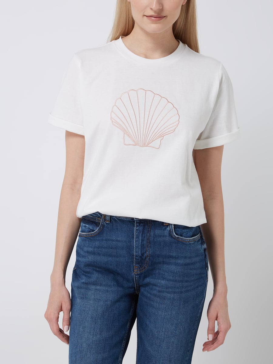 Nümph Nuclam T-Shirt, cremeweiß mit Muschelstickerei