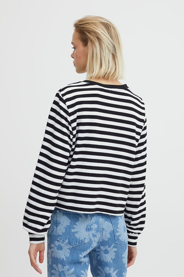 ICHI Ihmae Langarmshirt schwarz weiß gestreift
