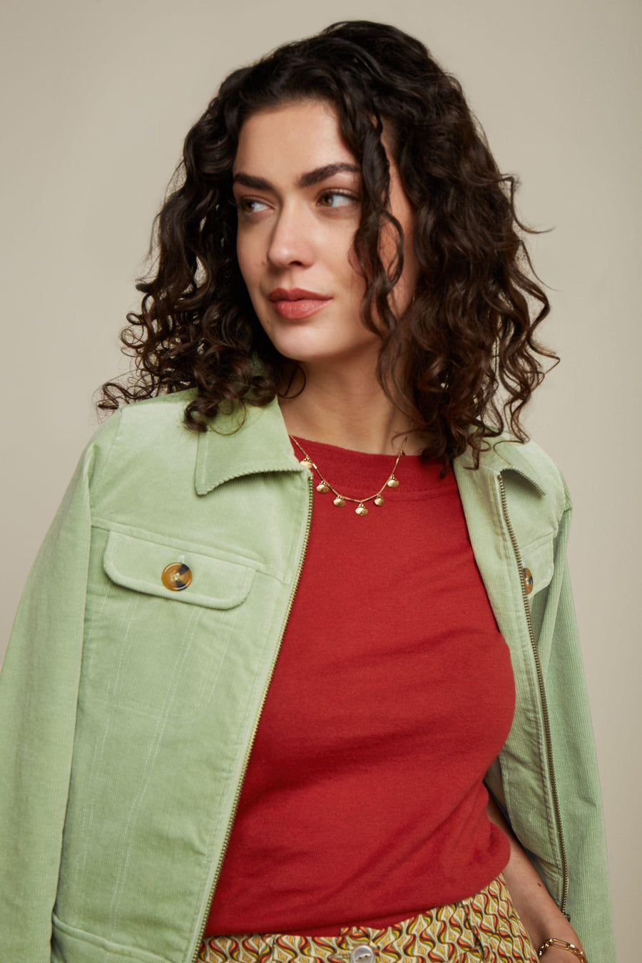 King Louie Twiggy Jacket Babyrib Basil Green Cordjacke